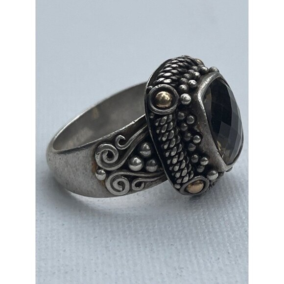 Vintage 18k Gold Sterling Silver Smokey Quartz Ring - Size 9.5 - Picture 4 of 7